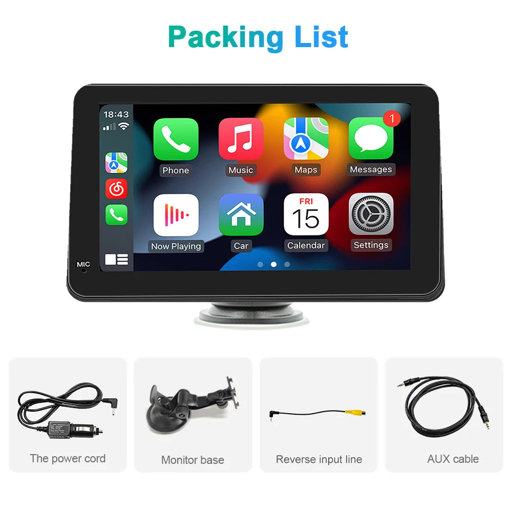 Auto CarPlay cu Ecran Tactil Portabil 7" IPS – CarPlay, Android Auto, GPS, Cameră Marsarier, WiFi și Multimedia Auto