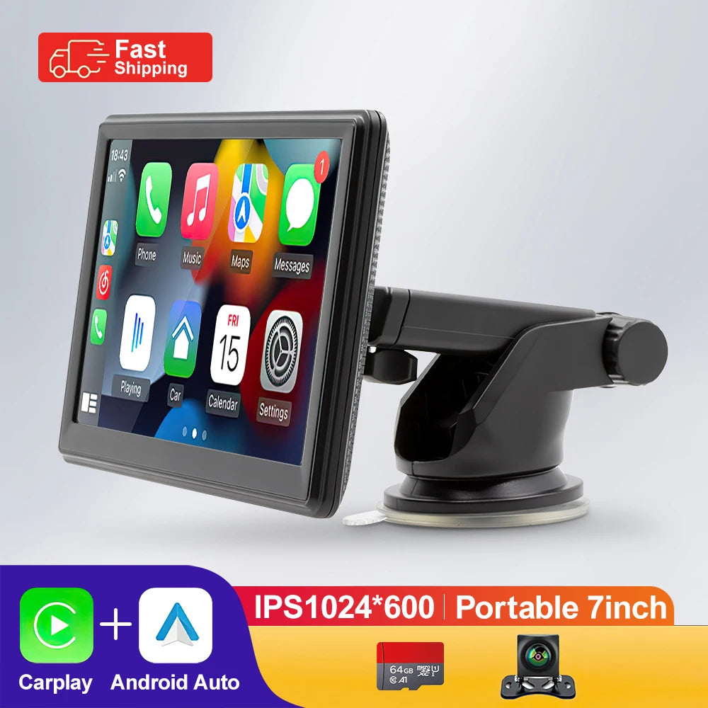 Auto CarPlay cu Ecran Tactil Portabil 7" IPS – CarPlay, Android Auto, GPS, Cameră Marsarier, WiFi și Multimedia Auto